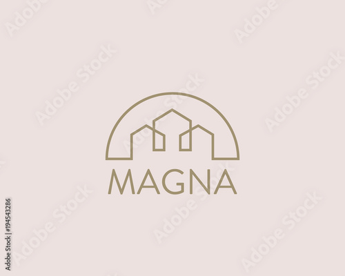 House city vector logotype. Premium real estate logo. Line home icon symbol.