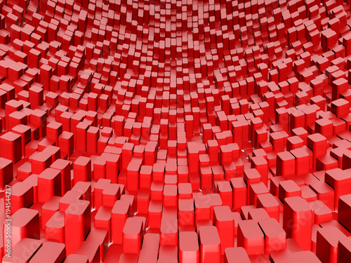 Abstract Red Cube Blocks Wall Background. 3d Render Illustration