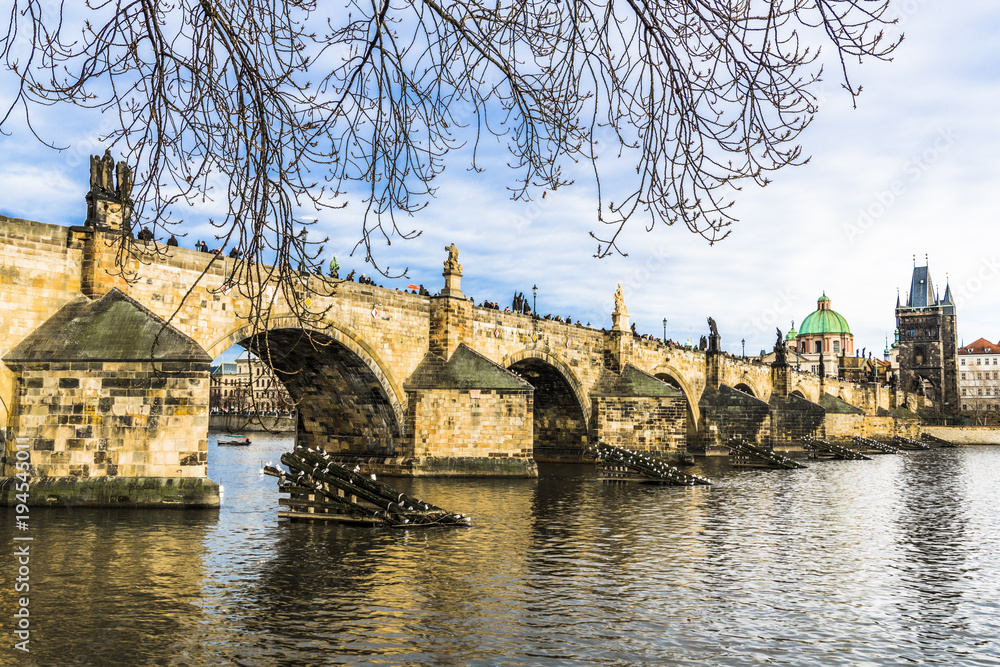 Fototapeta premium The Charles bridge under a winter blue sky