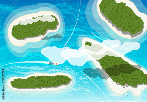 Top view of few tropical islands