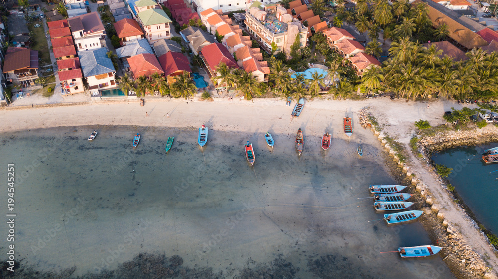 AERIAL: koh Phangan island, Thailand,aerial landscape view from the drone over Baan Tai pier
