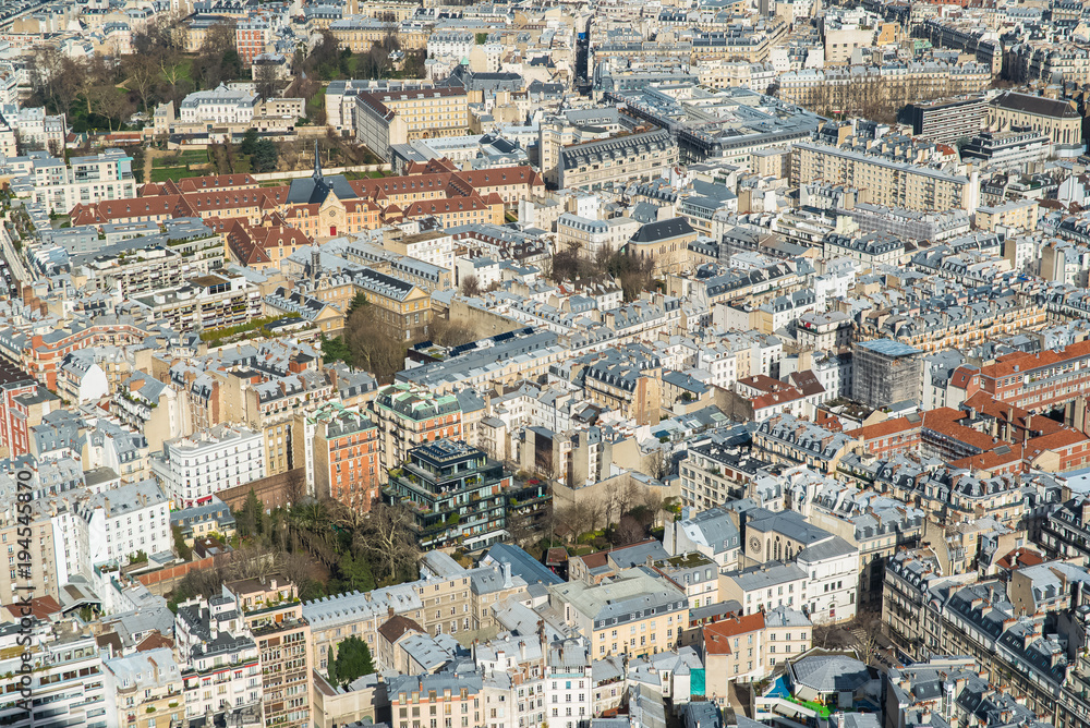Paris, panorama, aerial view, beautiful ancient and modern buildings
