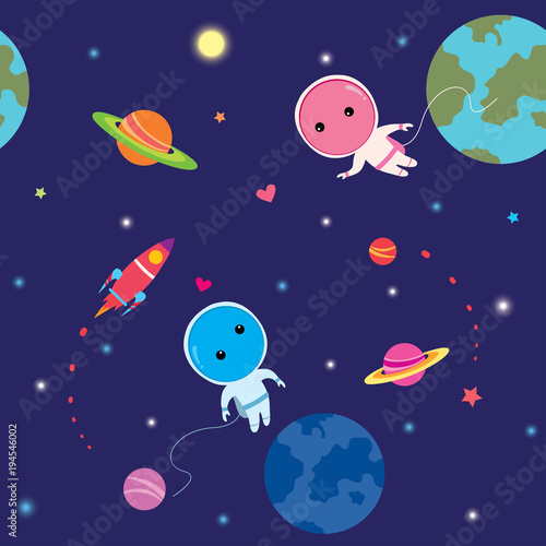 Illustration vector of stronauts on galaxy space design to seamless pattern. © tharnthip