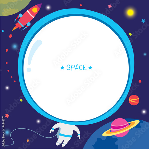 Illustration vector of astronaut frame on space galaxy background.