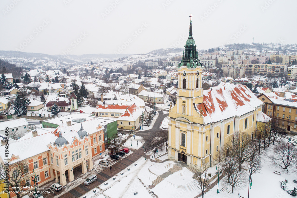 Naklejka premium Bird eye view of Szekszard at winter