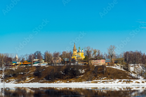 Spaso-Archangel Church in city of Tutaev, Russia. golden tourist ring