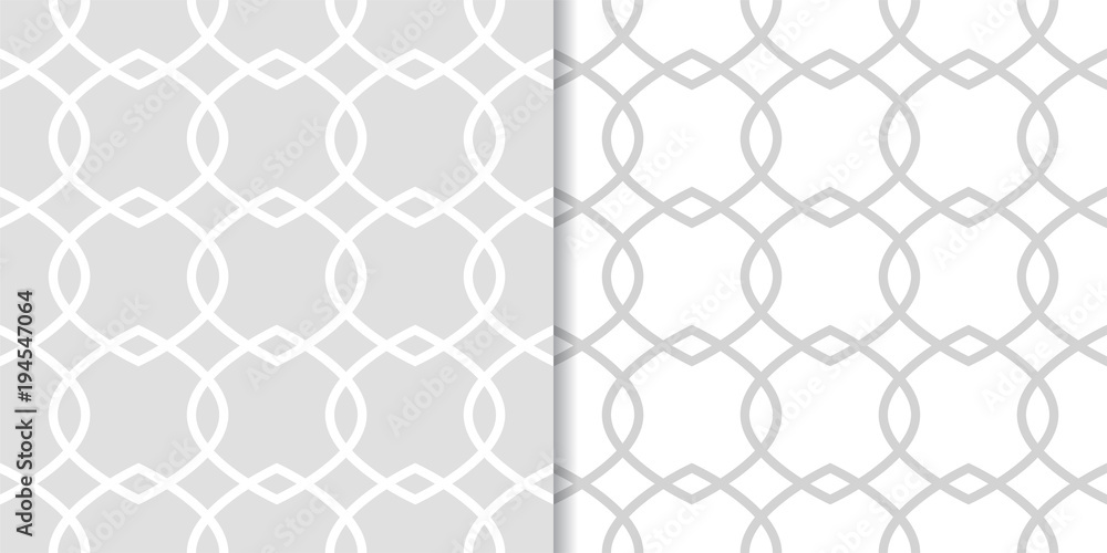 Light gray geometric ornaments. Set of seamless patterns Light gray geometric ornaments. Set of seamless patterns