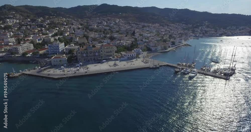 Panoramic aerial of the iconic mediterranean town of Spetses Panoramic aerial of the iconic mediterranean town of Spetses