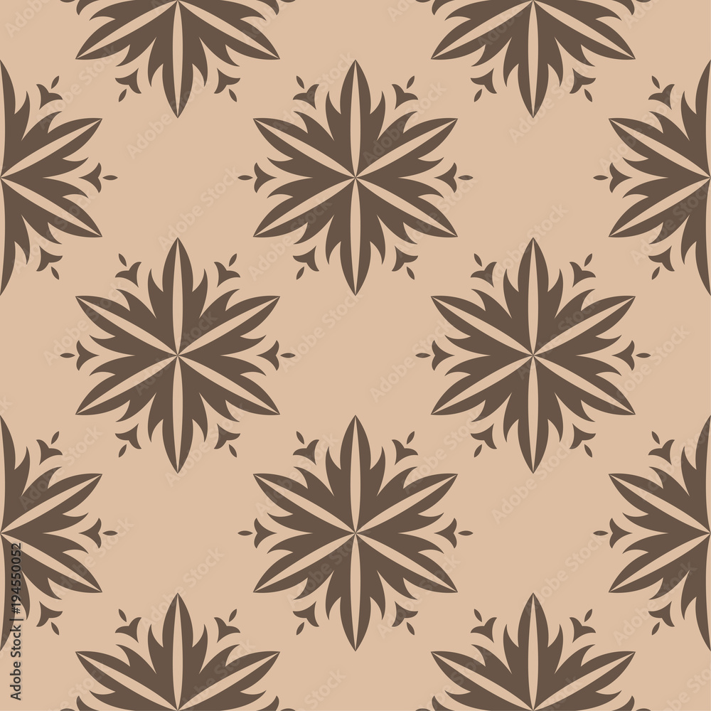 Brown floral seamless pattern on beige background