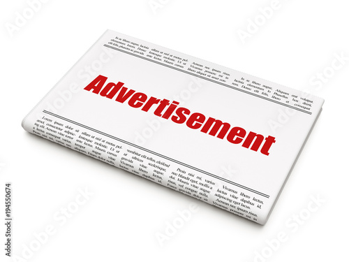 Marketing concept: newspaper headline Advertisement on White background, 3D rendering