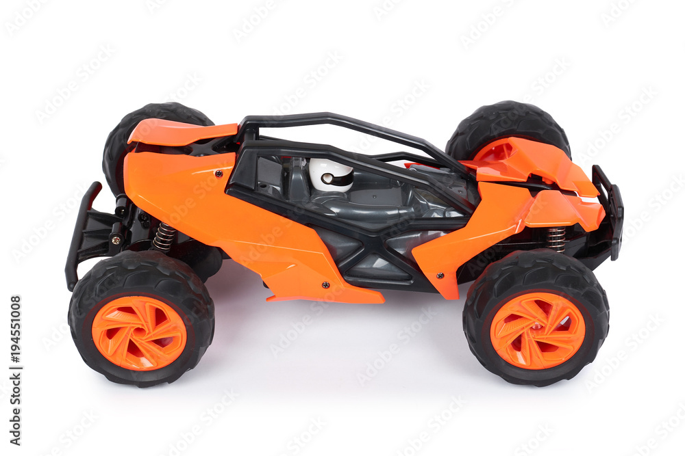 RC model rally, off road buggy. Isolated on white background, joy and fun sport RC model rally, off road buggy. Isolated on white background, joy and fun sport
