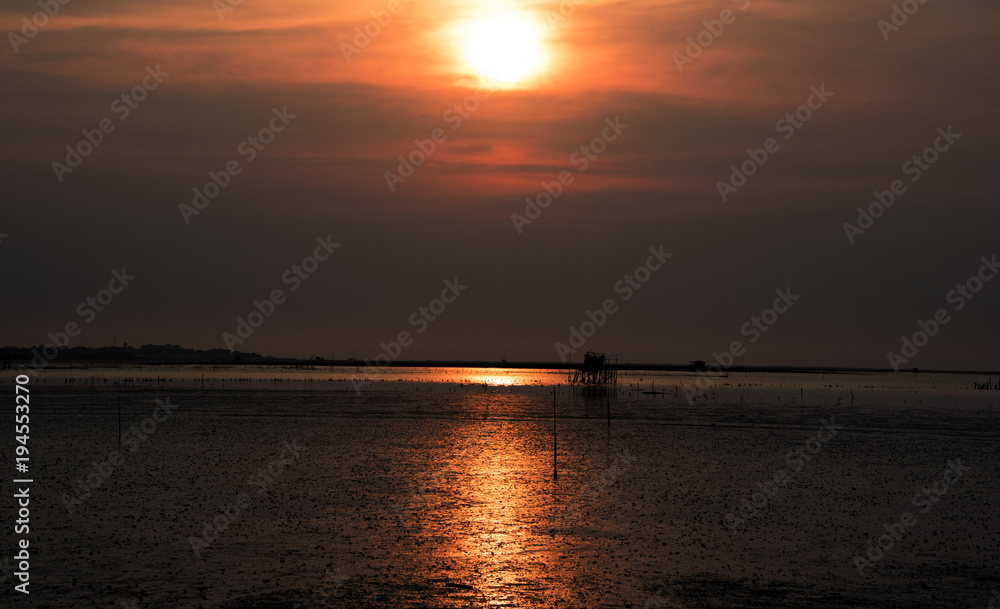 Colorful of sunset on sea scape background