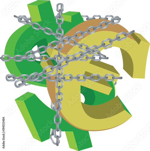 simboli dollaro ed euro legati da una catena