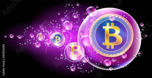 Crypto currency coins bitcoin in soap bubble