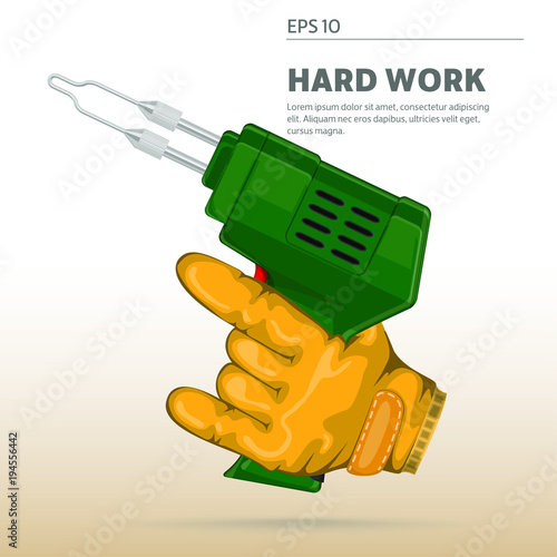 Electrician, worker holding a solder. Icon of work activity.