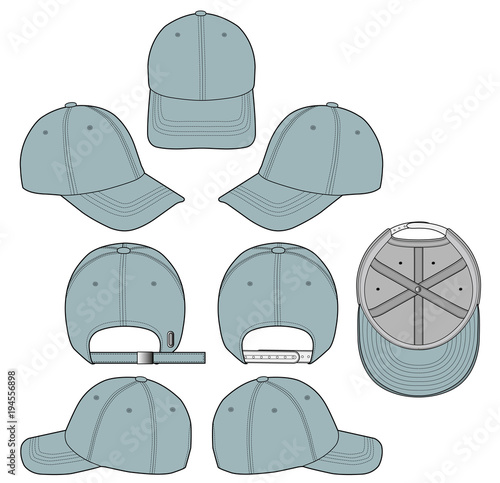 Baseball Cap fashion flat technical drawing template