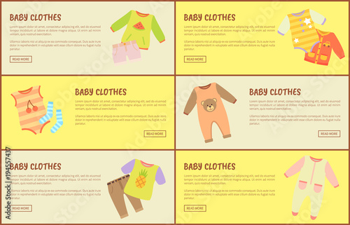 Baby Clothes Web Pages Set Vector Illustration