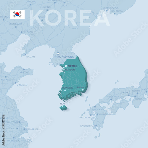 Verctor Map of cities and roads in South Korea.