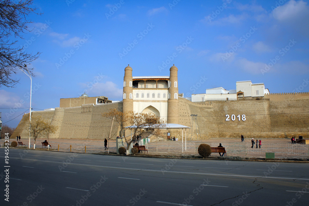 Walls and gates of Ark Fortress of ancient Bukhara, Uzbekistan
