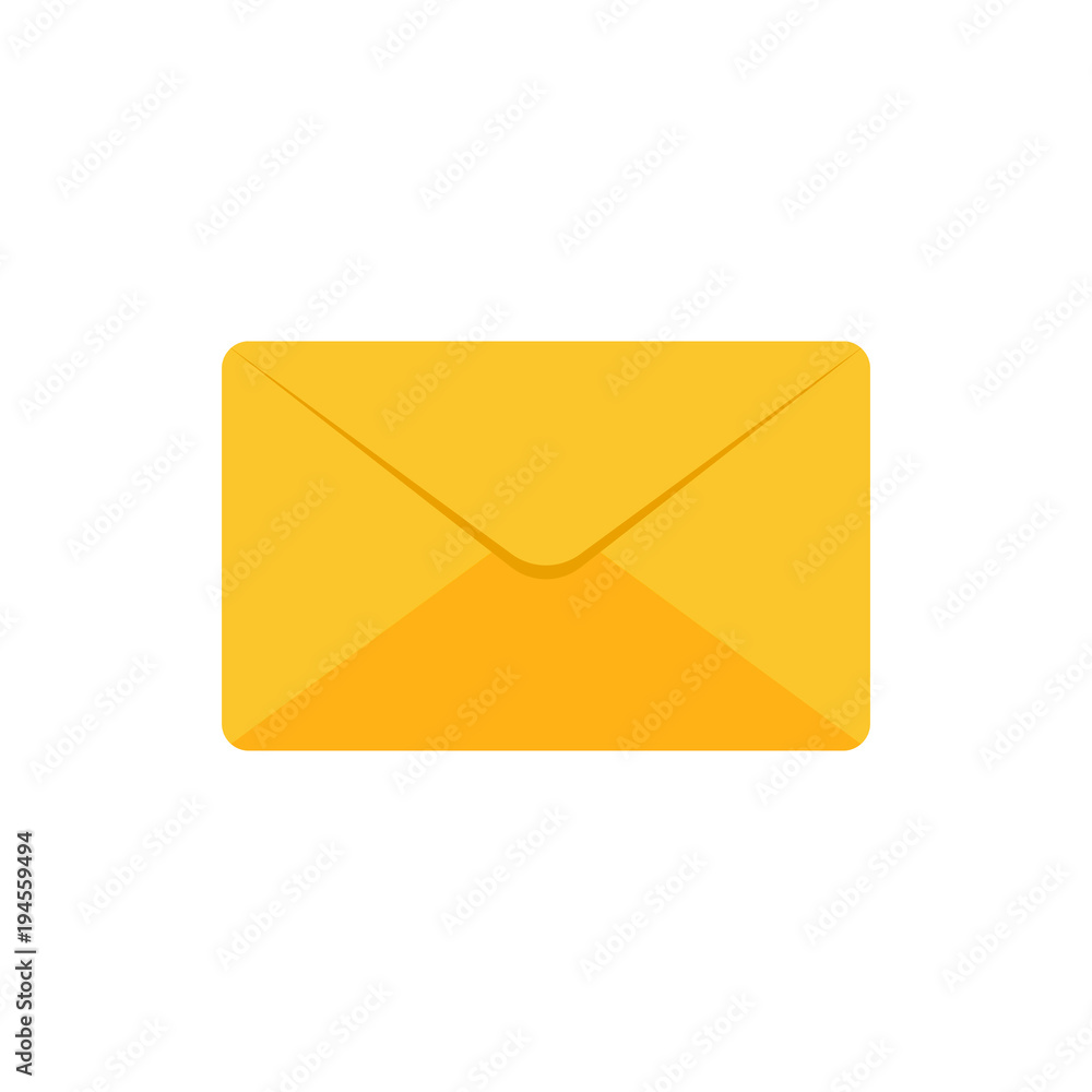 Closed golden yellow envelope icon sign flat design vector illustration isolated on white background Closed golden yellow envelope icon sign flat design vector illustration isolated on white background