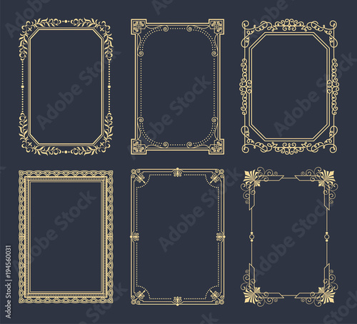 Collection Frames Golden Color Isolated on Black