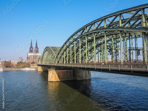 Cologne in Germany with famous Cathedral and Bridge
