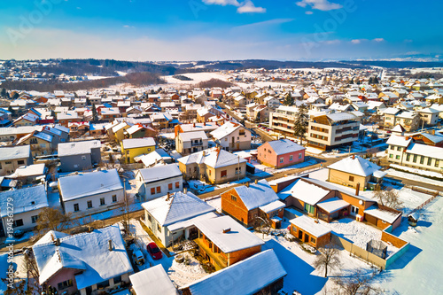 Aerial snowy winter view of Krizevci © xbrchx