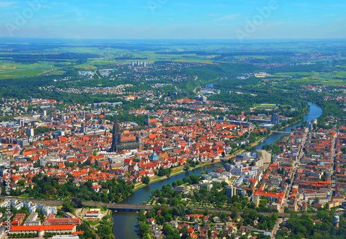 Aerial view of Ulm Minster (Ulmer Münster), Danube river and Ulm, south germany