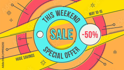 Retro-futuristic sales background, banner, promotion layout