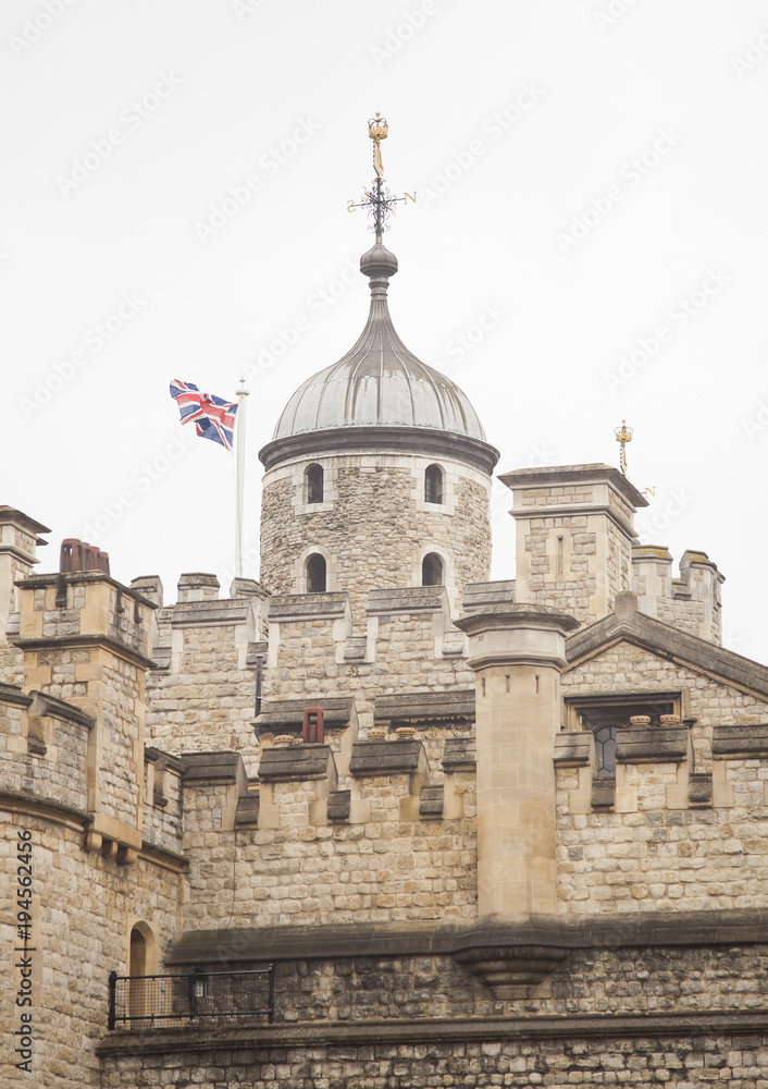 the Tower of London. old castle details in United Kingdom