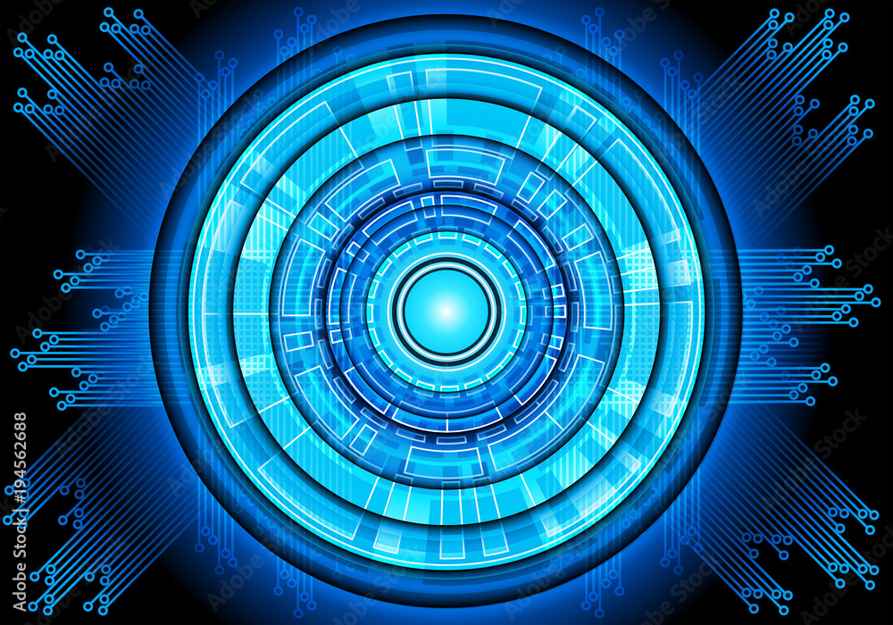 Abstract blue circle circuit technology power energy light design ...