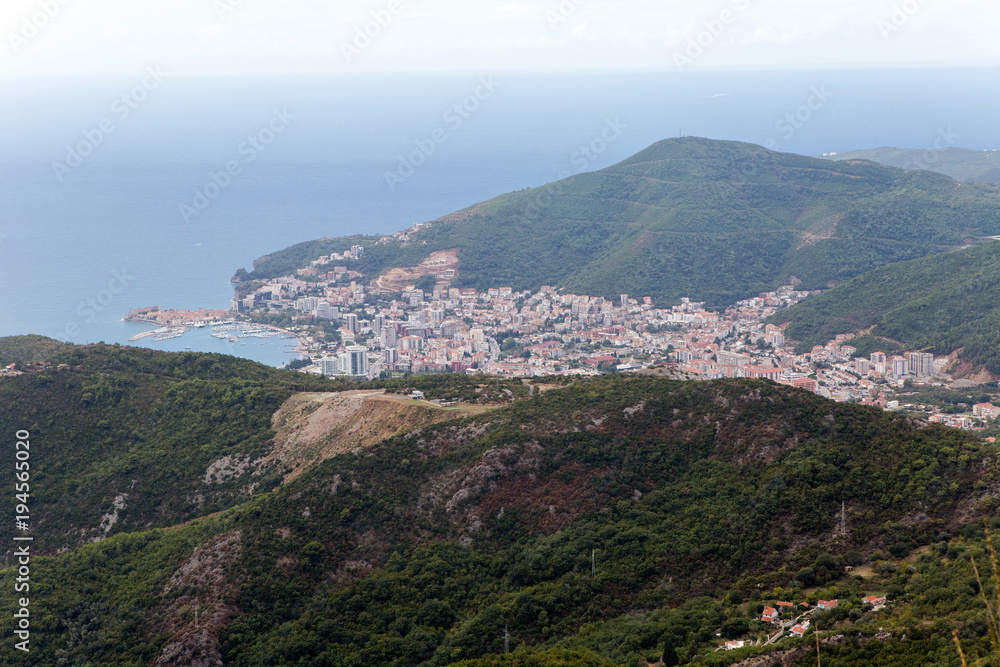 city and Bay view from the mountain in Montenegro