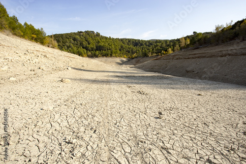 Empty lake at Bimont Dam near Aix en Provence, France.