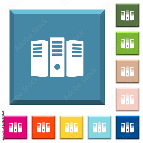 Server hosting white icons on edged square buttons