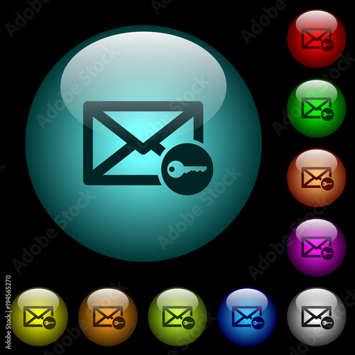 Secure mail icons in color illuminated glass buttons