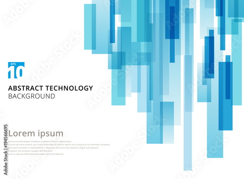 Abstract technology vertical overlapped geometric squares shape blue colour on white background with copy space.