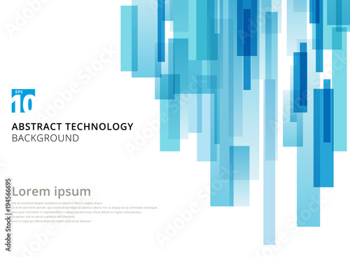 Abstract technology vertical overlapped geometric squares shape blue colour on white background with copy space.