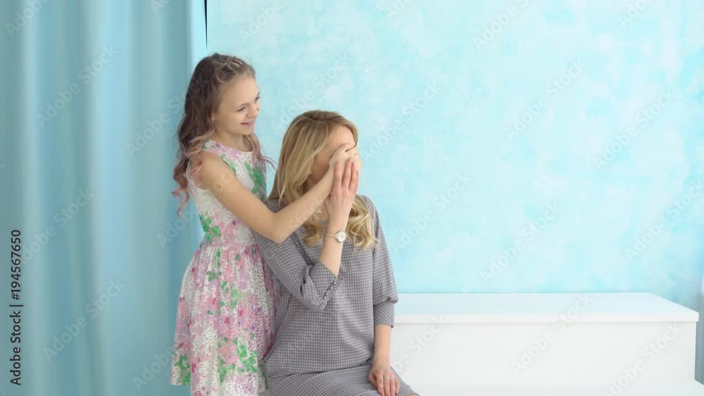Girl prepared a surprise gift for her mother. Girl prepared a surprise gift for her mother.