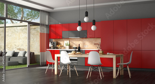 Black and red modern kitchen