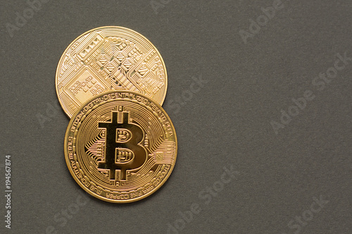 Golden Bitcoins. New virtual money. photo