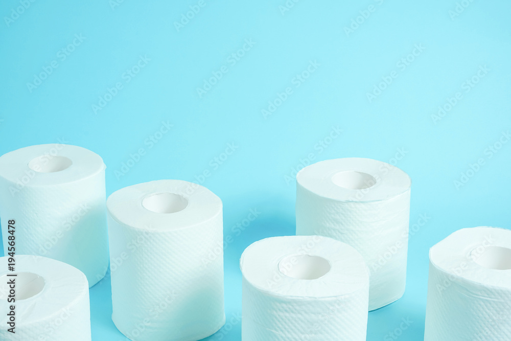Daily necessities, Toilet paper. copy space, light blue background. 日用品 トイレットペーパー 余白あり 水色背景 Daily necessities, Toilet paper. copy space, light blue background. 日用品 トイレットペーパー 余白あり 水色背景