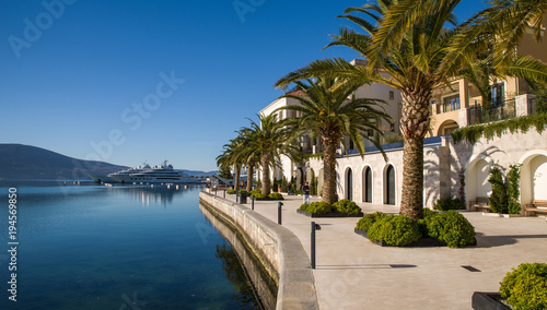  Beautiful view of the Tivat embankment on a sunny winter day photo