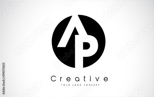AP Letter Logo Design inside a Black Circle
