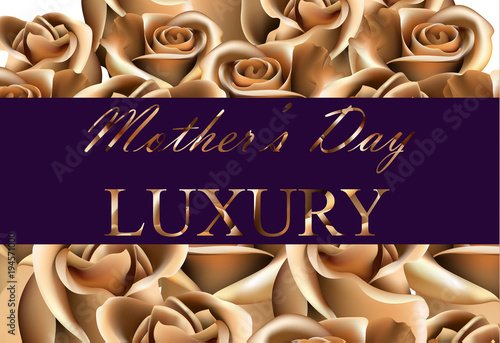 Golden Rose flower card background Vector realistic background. 3d illustrati...