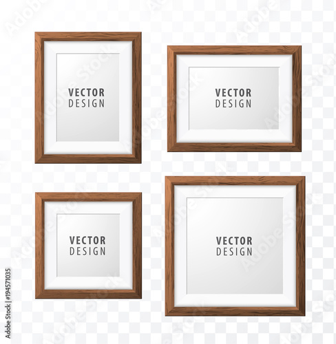 Set of Realistic Minimal Isolated Wood Frames on Transparent Background for Presentations . Vector Elements