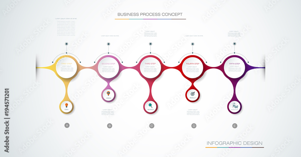 Vetor de Vector Infographic label design with icons and 5 options or ...