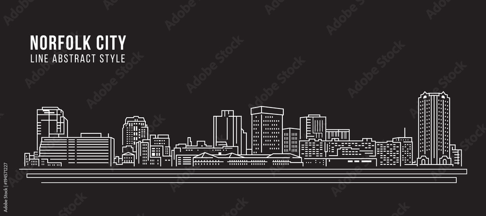 Cityscape Building Line art Vector Illustration design - Norfolk city