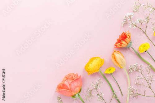 Gentle floral composition on pink