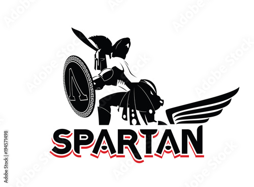 Spartan emblem in helmet and shield. Black-and-White logo