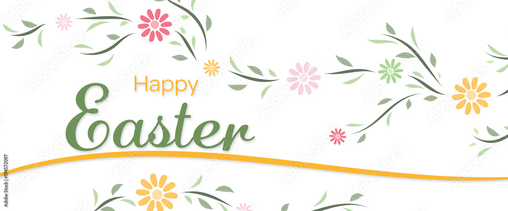 Happy Easter. Flower pattern in trendy colors with text : Happy Easter